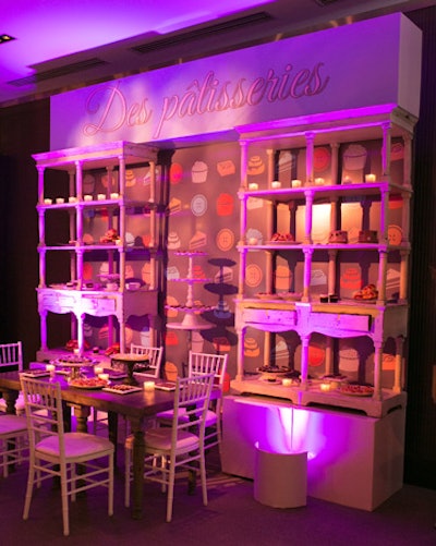 A pastry shop displayed sweets that guests could sample during the cocktail reception.