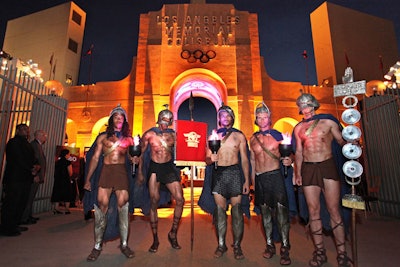 Attendees followed models dressed as gladiators to this year's dinner venue, which was kept a surprise.