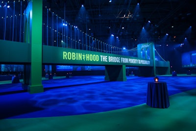 A 140-foot replica of the Brooklyn Bridge dominated the reception space. The weight-bearing structure could hold as many as 200 guests, and they were encouraged to stroll along it.