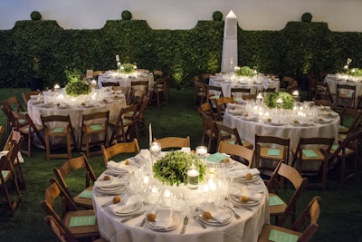 Boxwood hedging and large topiaries served as borders along the museum's lobby and atrium, evoking the feel of a true English garden.