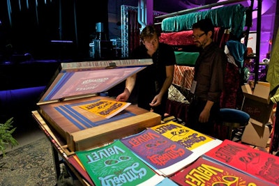 Situated in the middle of the party space, the velvet station invited guests to interact with the material via various flocked items. They could also flock their very own Ray-Ban 'Smooth as Velvet' poster with the help of Brooklyn-based Kayrock Screenprinting.