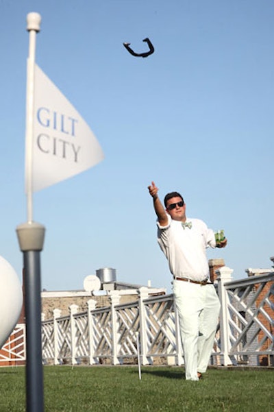 An activity like horseshoes will help guests get into the spirit, and the targets can even sport customized flags like the one for Gilt City's Washington launch party in 2011.