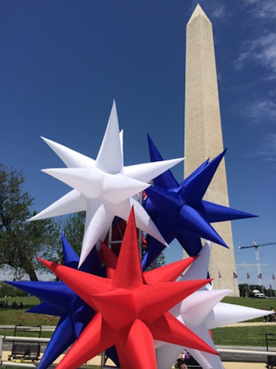 Star-shaped inflatables mimicked fireworks.