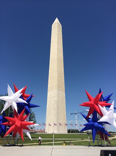 The staging for the Washington Monument reopening ceremony was kept simple to keep the focus on the iconic structure.