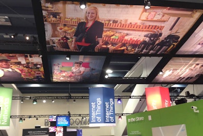 In Cisco's area within the World of Solutions, the event's exhibit hall, organizers created a canopy of large photos that illustrated how the company's products are used in everyday life.