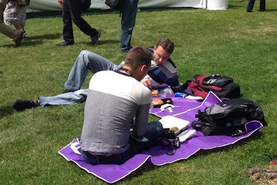 For lunch in the Yerba Buena Gardens, organizers handed out Cisco-branded blankets to people who sat on the grass.