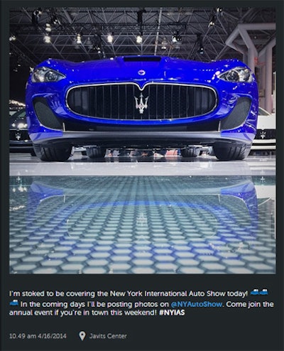 A photo of a Maserati shared by one of the show's Start Team photographers garnered 90 comments and more than 4,200 likes on Instagram.