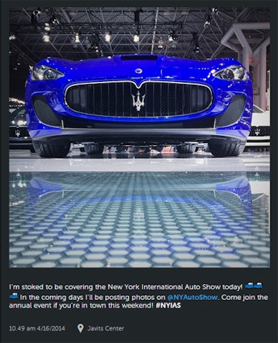 A photo of a Maserati shared by one of the show's Start Team photographers garnered 90 comments and more than 4,200 likes on Instagram.