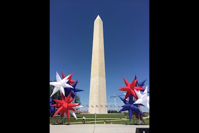 The staging for the Washington Monument reopening ceremony was kept simple to keep the focus on the iconic structure.