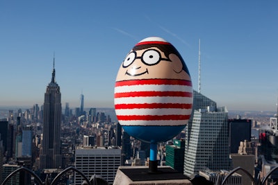 The Waldo egg, designed by Martin Hanford, appeared in a different location every day. Hunters could follow the @TheBigEggHuntNY Twitter account for hints on its location.