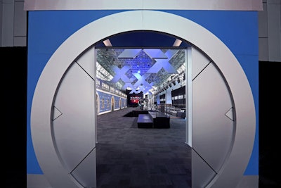 The entrance to the arrivals area was branded with graphics inspired by a key visual from the X-Men movies—the metallic doors and hallway that leads to Professor Charles Xavier's device known as Cerebro.
