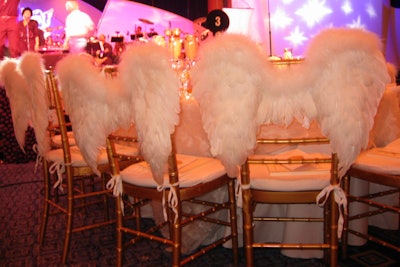 At the 2003 Angel Ball benefit for the G&P Foundation for Cancer Research in New York, On3's gift lounge included chairs decked with feathery angel wings. It made for striking decor, as well as a way to acknowledge and differentiate the highest-level sponsors.