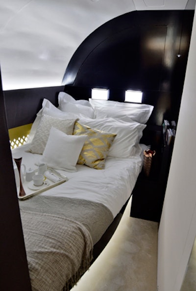 At the event, guests were able to walk through a setup representing Etihad's three-room flying apartment known as the Residence, which includes a bedroom, bath, and living area, all serviced by a butler, who was present to explain the offerings.