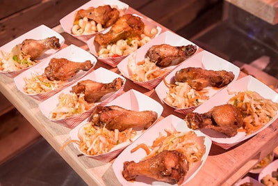 A pavilion sponsored by the Citi Open tennis tournament focused on sports-event staples such as hot dogs, pretzel sticks with dipping sauces, and buffalo wings paired with Asian slaw, pasta salad, or potato salad.