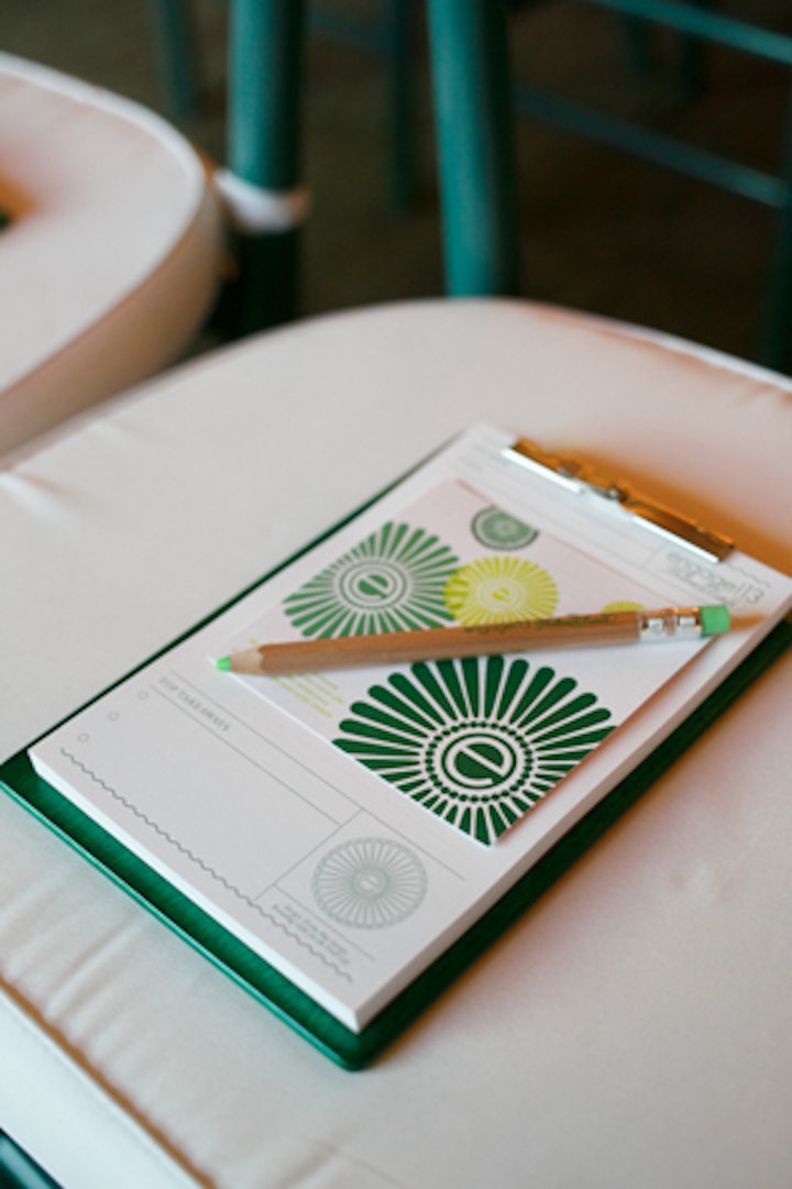 Last year, luxury wedding business summit Engage took place in Asheville, North Carolina. On attendees chairs were custom clipboards and pencils from Gifts for the Good Life. Notepads by Trisha Hay Design encouraged guests to jot their 'top takeaways