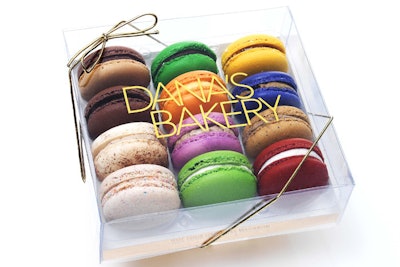 Customize the two-bite macarons, $30 for a box of 12, from Dana’s Bakery with your event colors, favorite flavors, or stenciled imagery. The bakery ships nationwide.