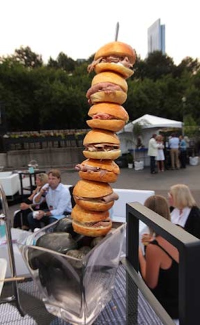 At the Parkways Foundation's Galapalooza, a 2009 gala preceding Chicago's Lollapalooza music festival, Limelight Catering used Brazilian-style rotisserie skewers to serve roast beef sandwiches with horseradish cream.