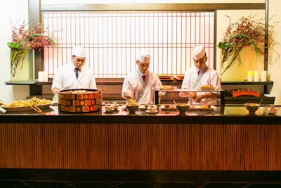 In the residence's tempura room, chefs from the embassy prepared tempura and sushi for guests.