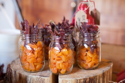 Pieces of assorted local jerky were up for grabs in rustic Mason jars.
