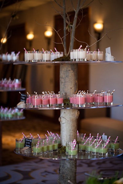 Guests started the morning with an assortment of fresh fruit smoothie shooters, made by the resort and presented on a rustic tree stand.