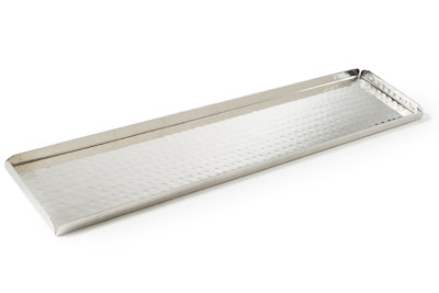 Rectangular hammered metal tray, $13, available in Ontario, Canada, from Event Rental Group