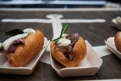 Richard Diamonte of the Grand Tier brought the turf with a Wagyu cheesesteak, topped with spring onion marmalade and raclette 'Cheese Whiz' and stuffed in a mini baguette.
