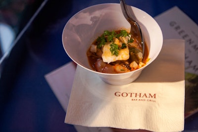 Gotham Bar and Grill's Alfred Portale served a bouillabaisse with sweet shrimp, razor clams, mussels, braised fennel, and rouille in a saffron shellfish broth.