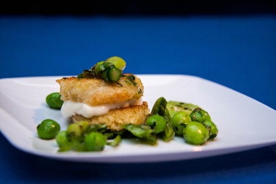 Bill Telepan's mozzarella in carrozza, which means 'in a carriage,' was a fresh take on a fried mozzarella sandwich, served with vibrant green peas.