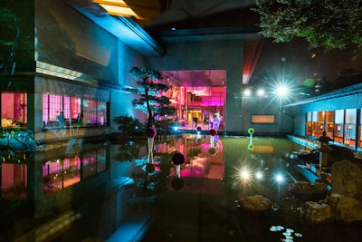 Kennedy Center Production designed the lighting for the event, which gave a dramatic look to the property's koi pond.