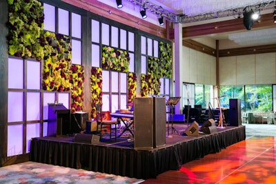 A different pattern of flower panels served as the backdrop to the stage where the band played.
