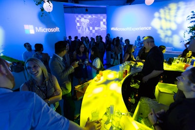 The Inner Circle event saw more than 150 attendees. The blue lighting and circular motif were a nod to how Cortana is represented on a smartphone screen.