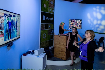 Other technology displayed at the event included an interactive application called Swivel, by California company FaceCake Marketing Technologies, that uses Microsoft's Kinect for Windows and the Windows Embedded 8 platform to create a virtual dressing room. Guests could stand in front of a camera and digitally try on clothes.