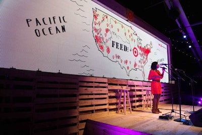 A video wall at the Feed U.S.A. for Target launch displayed live, animated social media impressions reached with the #FeedUSA hashtag.