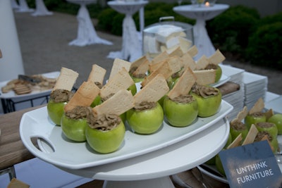 Other snacks included green apples filled with chicken-liver mousse. The inspiration? Green apples appear in some of Magritte's paintings.