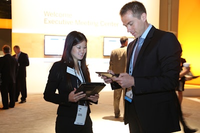 New this year, concierges at the entrance to the executive meeting center were available to greet customers and look up their meeting locations on an iPad. In the past, customers and account executives had to check in at a counter, which created a backlog.