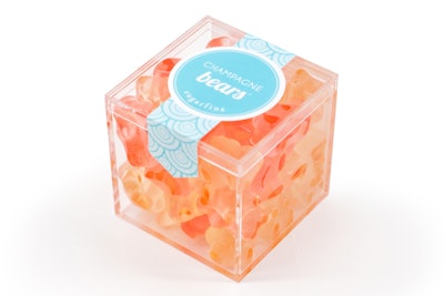 Say cheers with dressed-up gummies courtesy of Sugarfina. The delicate, sweet champagne bears, $7 per box, taste like sparkling wine, and are available in personalized packaging. Items can be shipped globally; same-day delivery is available in Los Angeles.