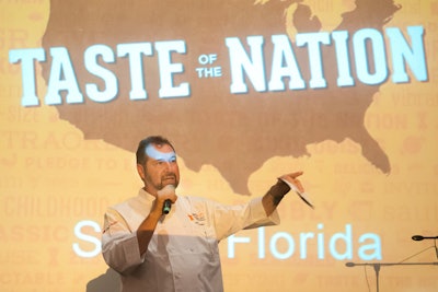 Chef Allen Susser addresses the crowd at Taste of the Nation South Florida.