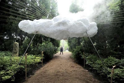 As the centerpiece of the entrance, Annick Lavallée-Benny's 'N.U.A.G.E.S.' was an imposing fixture constructed from wood, chicken wire, cotton batting, polyfill, and fishing line. The conception of clouds was inspired by the magical flying carpets that are featured throughout the tales of One Thousand and One Nights.