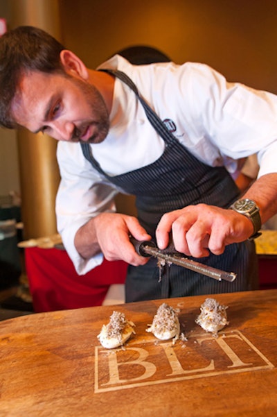 BLT Steak served deviled eggs topped with Maryland crab meat and shaved summer truffle.