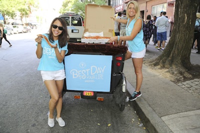 A street team of models in branded pedicabs delivered pizza to guests attending Best Day of Your Life events throughout the East Village.