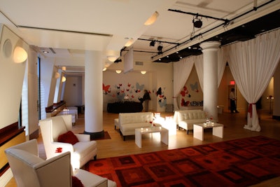 Lounge furniture and curtains in Event Space.