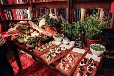 At the vignette hosted by event co-host and chef Athena Calderone, guests received a quick lesson on the art of making a crostini. The result was a crostini bar set up in the library for guests to enjoy.