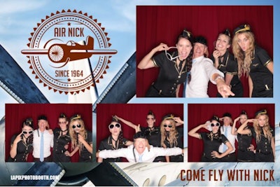 Custom Photo Booth Party Graphics - Aviation Themed Print Layout with Red Curtained Background