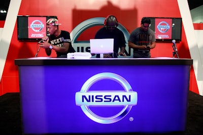 DJs enticed attendees to step inside Nissan’s Fan Fest station, where they could enter a contest to win a car, or spin a wheel for the chance to win branded items like water bottles and T-Shirts.