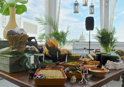 African-inspired buffet station with the backdrop of the Nation's Capitol