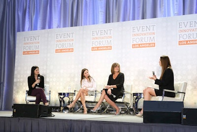 BizBash editor in chief Anna Sekula moderated a panel on the evolution of catering featuring Vanessa Shay of AEG Worldwide, Carolyn Dent of Omni Hotels, and Meg Hall of Made by Meg.