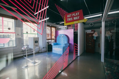 Once inside MKG's offices, guests could pose for a photo on a blue chair with googly eyes, inspired by the 'Chairry' character from the TV show. Planners used a Bosco photo booth.