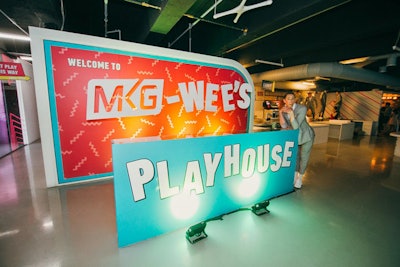 Dubbed 'MKG-Wee's Playhouse,' the event had bright signage at its entrance to welcome guests to the event. A performer dressed as Pee-wee Herman, named 'VIP-Wee,' served as the greeter.