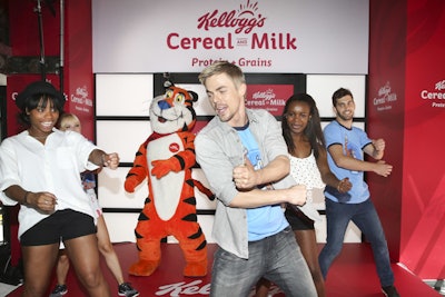 Derek Hough of Dancing With the Stars made an appearance, leading a dance session with Frosted Flakes mascot Tony the Tiger.