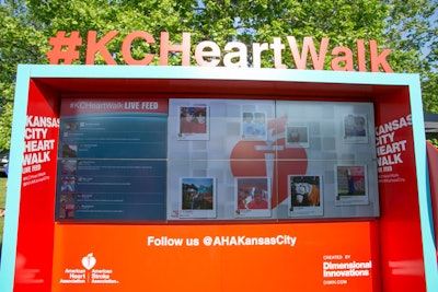 In Kansas City, the American Heart Association's Heart Walk displayed a live feed of social media posts in a large, custom-made hub that prominently promoted the event hashtag and also became a popular photo backdrop.